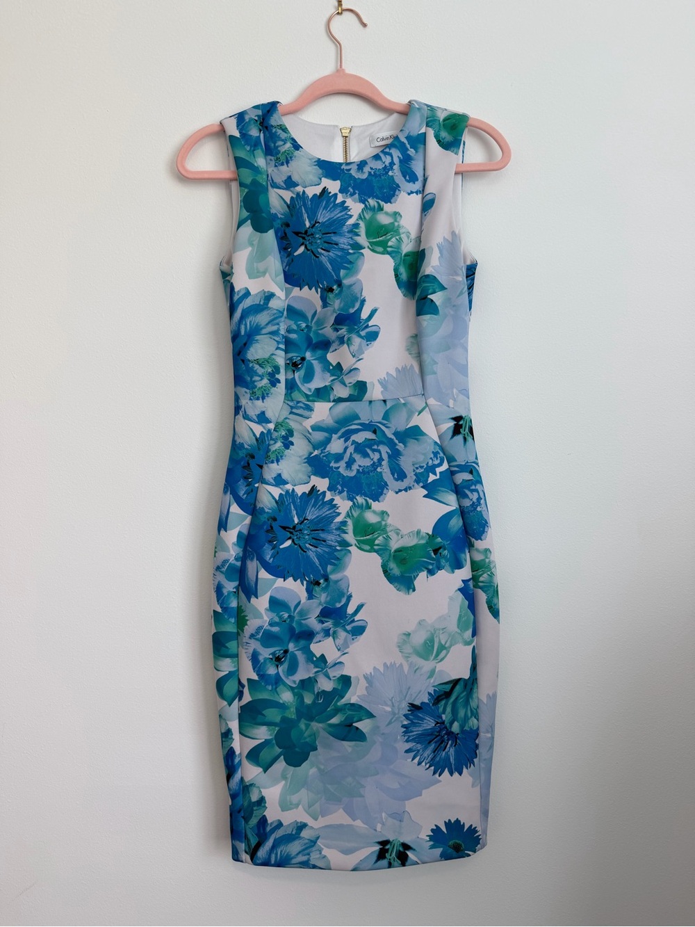 Calvin Klein Blue & Green Floral Midi  Sheath Dress